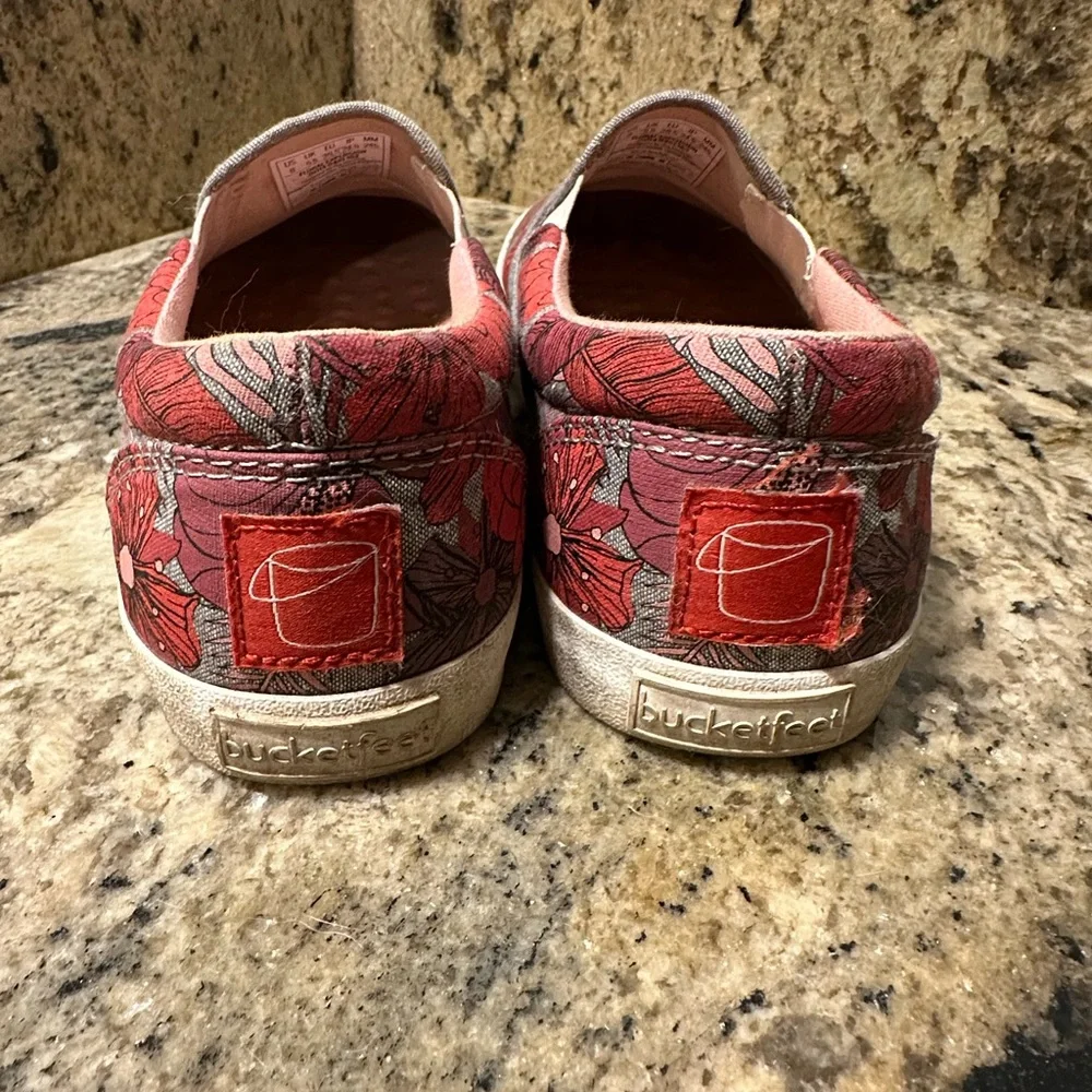 Bucket Feet Red and Gray‎ Sneakers with Floral Pattern